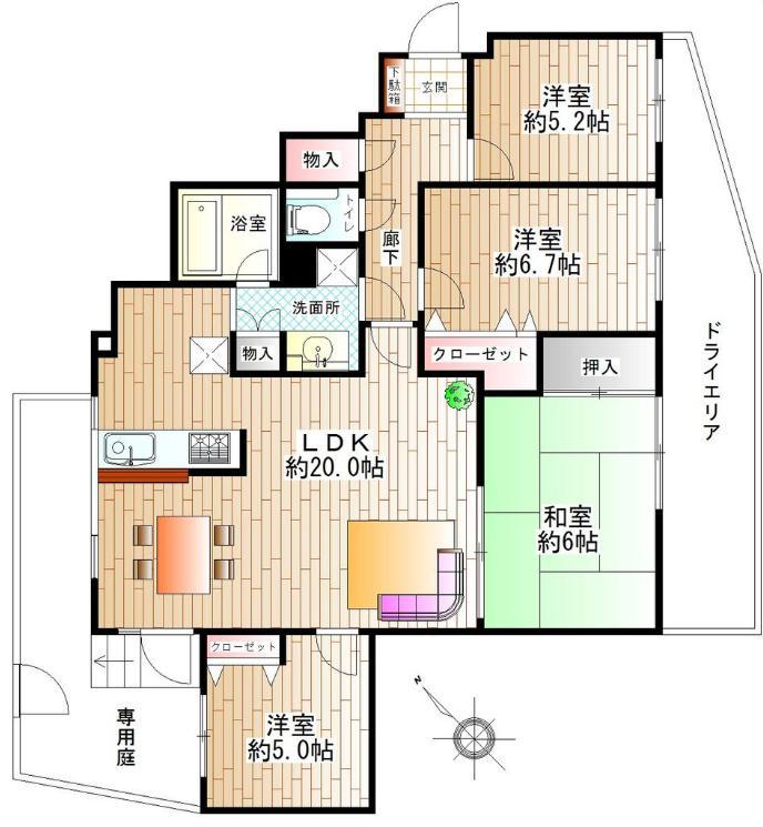 Floor plan. 4LDK, Price 24,900,000 yen, Private garden of the occupied area 91.67 sq m 20.60 sq m!