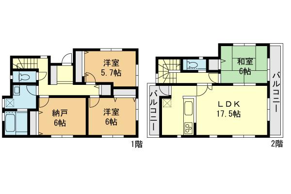 Floor plan. (5 Building), Price 34,960,000 yen, 3LDK+S, Land area 125.63 sq m , Building area 98.95 sq m