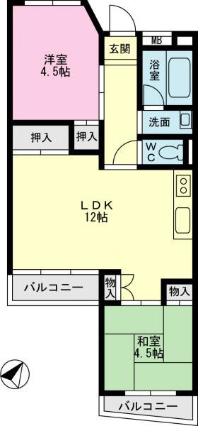 Floor plan. 2LDK, Price 7.5 million yen, Occupied area 56.15 sq m , Balcony area 3.53 sq m