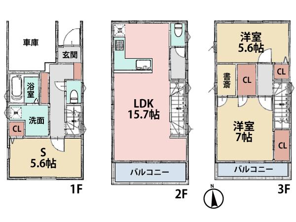 Floor plan. (1 Building), Price 32,500,000 yen, 2LDK+S, Land area 61.33 sq m , Building area 96.87 sq m