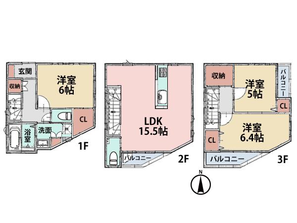 Floor plan. (4 Building), Price 33,800,000 yen, 3LDK, Land area 57.31 sq m , Building area 84.7 sq m