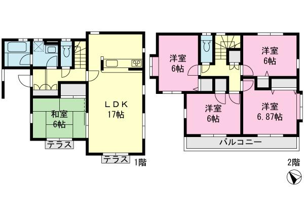 Floor plan. 33,800,000 yen, 5LDK, Land area 136.55 sq m , Building area 107.64 sq m 5LDK + car space there