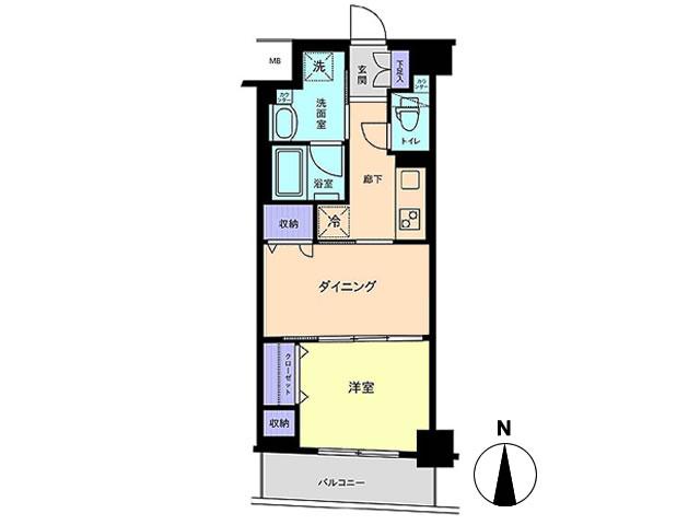 Floor plan. 1DK, Price 16.8 million yen, Occupied area 33.49 sq m , Balcony area 4.62 sq m