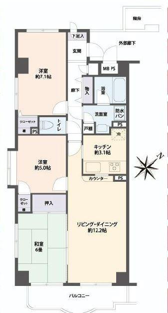 Floor plan. 3LDK, Price 27,800,000 yen, Occupied area 71.92 sq m , Balcony area 6.79 sq m