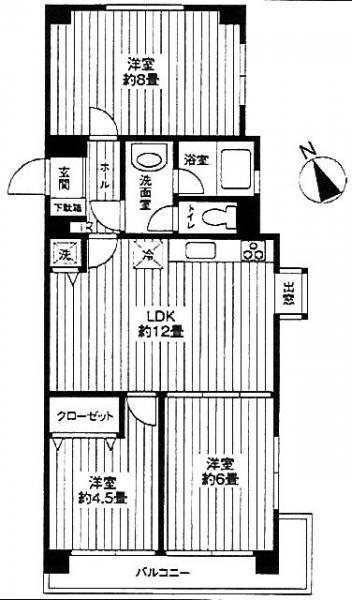 Floor plan. 3LDK, Price 16.8 million yen, Occupied area 62.15 sq m , Balcony area 6.76 sq m