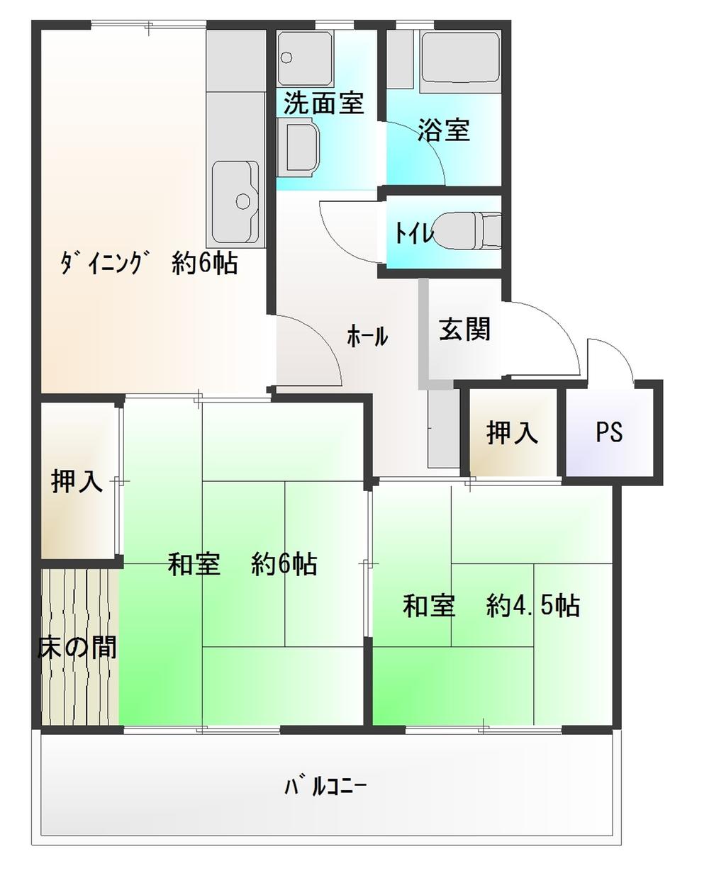 Floor plan. 2DK, Price 4.5 million yen, Occupied area 43.66 sq m , Balcony area 7.33 sq m