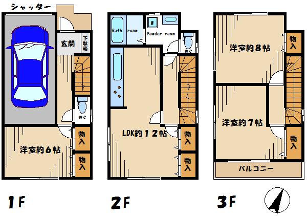 Floor plan. 31,800,000 yen, 3LDK, Land area 57.56 sq m , Building area 102.06 sq m newly built condominium