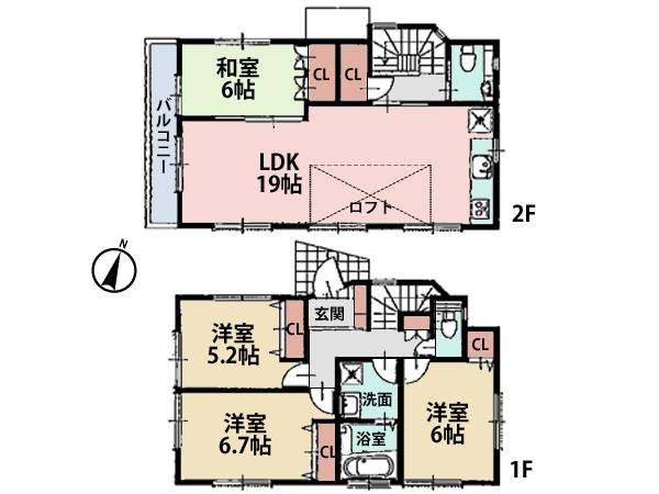 Floor plan. (6 Building), Price 36,660,000 yen, 4LDK, Land area 102.05 sq m , Building area 100.69 sq m