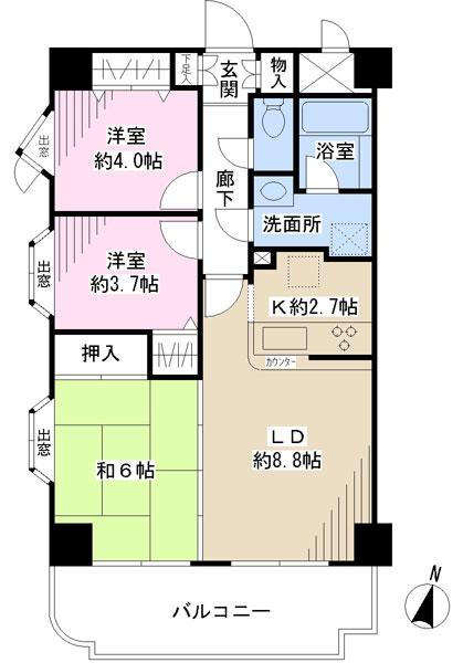 Floor plan. 3LDK, Price 19,800,000 yen, Footprint 58.2 sq m , Balcony area 10.26 sq m floor plan