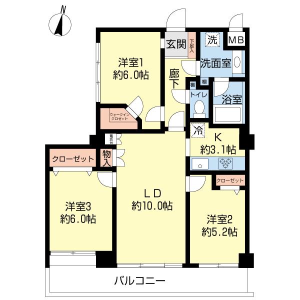 Floor plan. 3LDK, Price 26,900,000 yen, Footprint 69 sq m , Balcony area 10.8 sq m