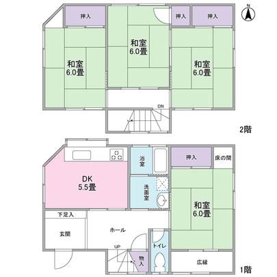 Floor plan. There are six tatami mats over the entire room. 