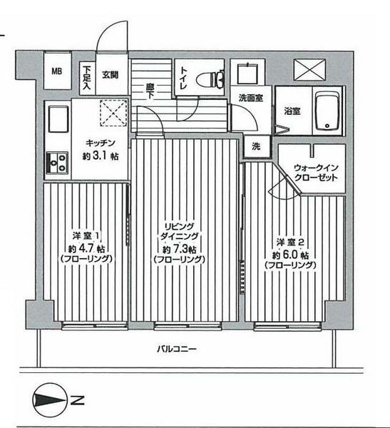 Floor plan. 2LDK, Price 19,800,000 yen, Occupied area 50.49 sq m , Balcony area 8.1 sq m
