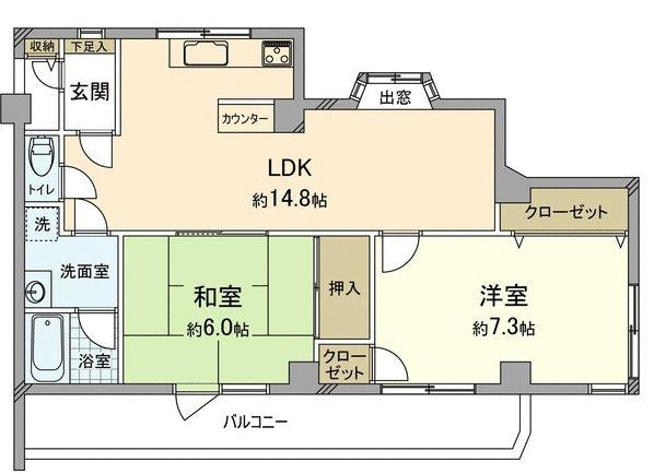 Floor plan. 2LDK, Price 13,900,000 yen, Occupied area 60.37 sq m , Per balcony area 8.95 sq m southeast, It is a good corner dwelling unit per yang
