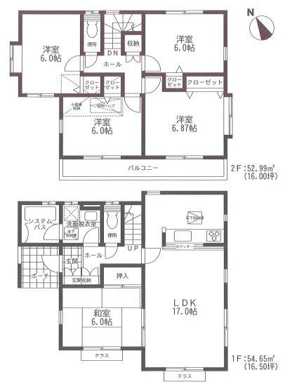 Floor plan. 33,800,000 yen, 5LDK, Land area 136.55 sq m , Building area 107.64 sq m LDK17 Pledge 5LDK in all room 6 quires more There is attic storage