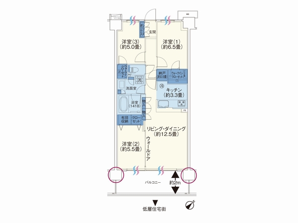 Room and equipment. N type (model room type) / 3LDK + 2WIC + N (Phase 2), Footprint: 73.8 sq m , Balcony area: 12 sq m