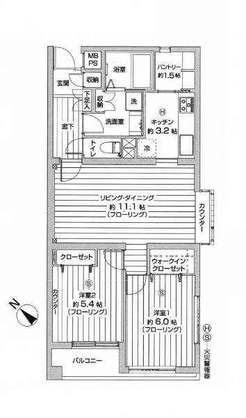 Floor plan. 2LDK, Price 21,800,000 yen, Occupied area 62.74 sq m , Balcony area 3.82 sq m