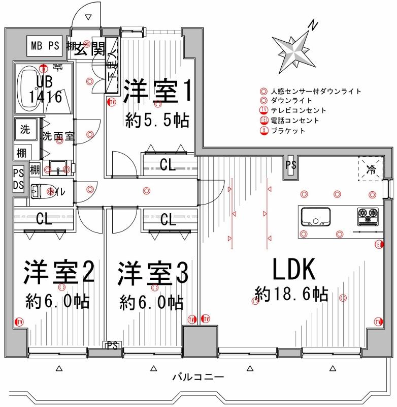 Floor plan. 3LDK, Price 30,700,000 yen, Occupied area 80.22 sq m , Balcony area 14.22 sq m