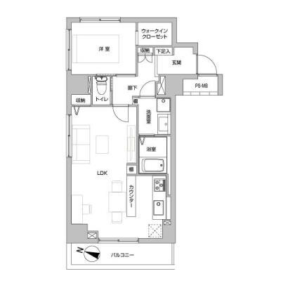 Floor plan. 1LDK, Price 14.8 million yen, Occupied area 44.15 sq m , Balcony area 4.95 sq m