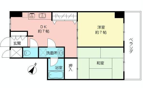 Floor plan. 2DK, Price 18.9 million yen, Footprint 43.4 sq m , Balcony area 6.96 sq m each room 6 quires more 2DK