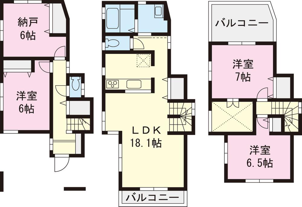 Floor plan. (B Building), Price 34,800,000 yen, 3LDK+S, Land area 75.75 sq m , Building area 99.42 sq m