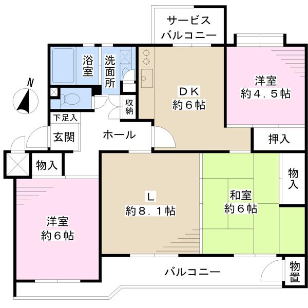 Floor plan. 3LDK, Price 8.9 million yen, Occupied area 76.21 sq m , Balcony area 11.75 sq m floor plan