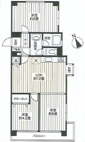 Floor plan. 3LDK, Price 16.8 million yen, Occupied area 62.15 sq m , Balcony area 6.76 sq m