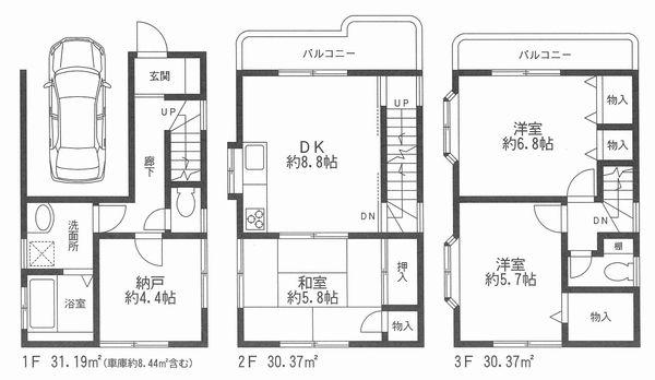 Floor plan. 27,850,000 yen, 3DK + S (storeroom), Land area 52.51 sq m , Building area 91.93 sq m