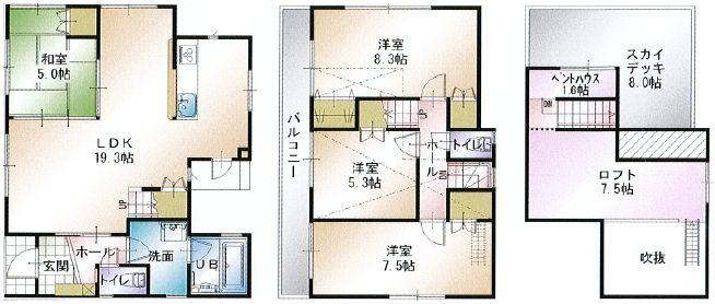 Floor plan. 40,800,000 yen, 4LDK, Land area 151.55 sq m , Building area 105.56 sq m 1 floor is spacious LDK19.3 Pledge + Japanese-style room 5.0 quires