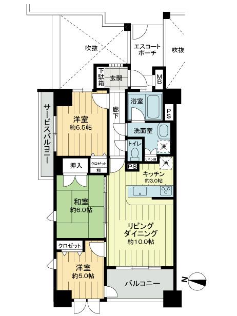 Floor plan. 3LDK, Price 28.8 million yen, Occupied area 70.38 sq m , Balcony area 7.4 sq m
