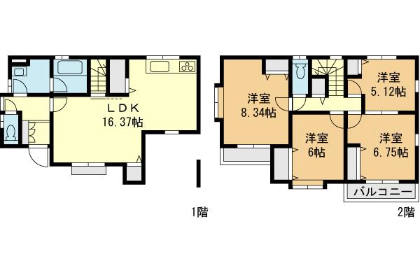 Floor plan. (1 Building), Price 33,800,000 yen, 4LDK, Land area 126.76 sq m , Building area 109.61 sq m