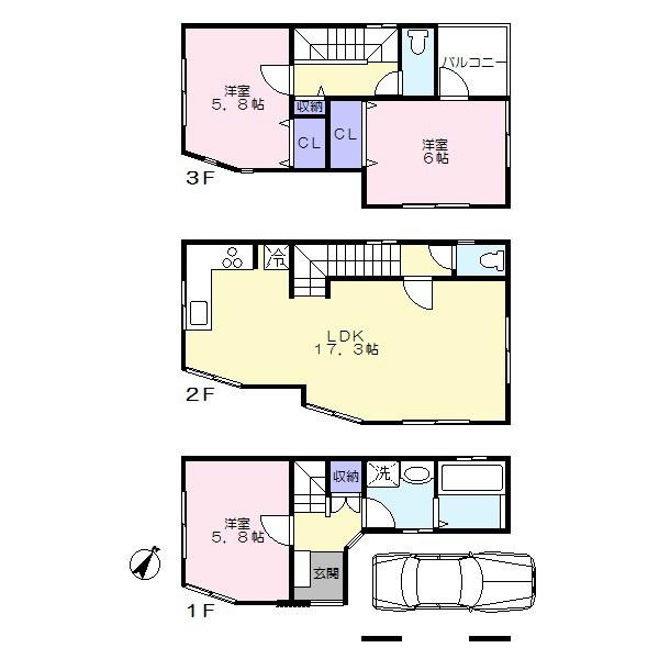 Floor plan. 33,800,000 yen, 3LDK, Land area 49.39 sq m , Building area 95.47 sq m