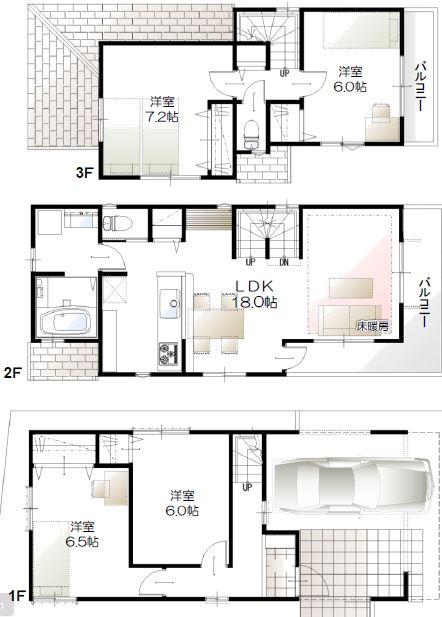 Floor plan. (A Building), Price 35,800,000 yen, 4LDK, Land area 75.96 sq m , Building area 99.42 sq m