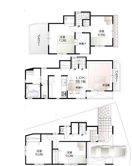Floor plan. (B Building), Price 34,800,000 yen, 4LDK, Land area 75.75 sq m , Building area 99.42 sq m