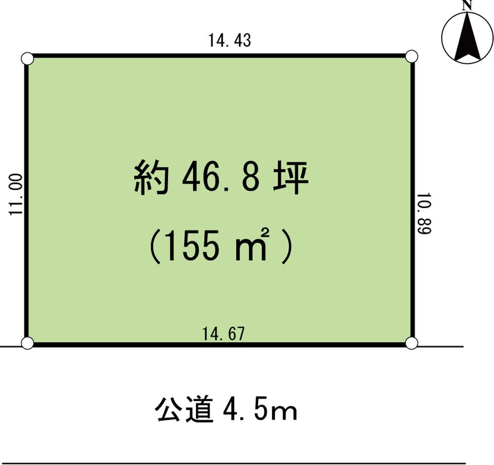 Compartment figure. Land price 34,800,000 yen, Land area 155 sq m Overview Figure. Front 4.5m public road! South slope ・ Per yang per south road ・ Daylighting ・ Ventilation is good! !