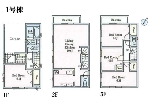 Floor plan. (1 Building), Price 42,800,000 yen, 4LDK, Land area 61.94 sq m , Building area 111.15 sq m