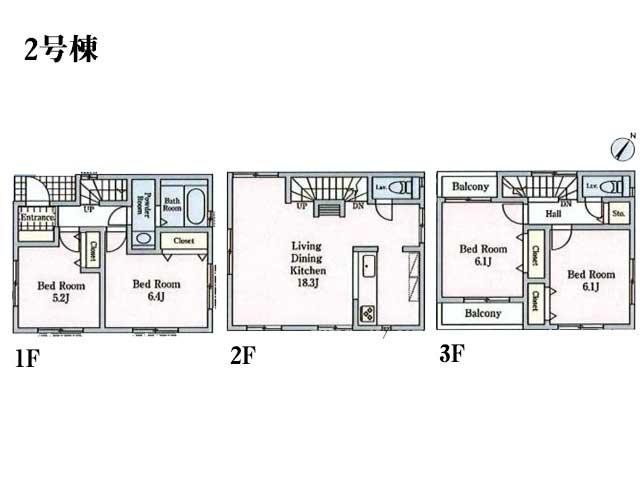Floor plan. (Building 2), Price 39,800,000 yen, 4LDK, Land area 78.32 sq m , Building area 97.13 sq m