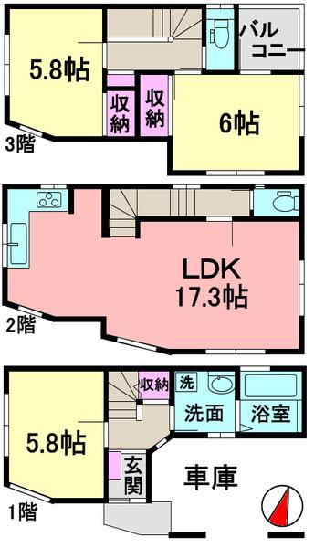 Floor plan. (B Building), Price 33,800,000 yen, 2LDK+S, Land area 49.39 sq m , Building area 95.47 sq m