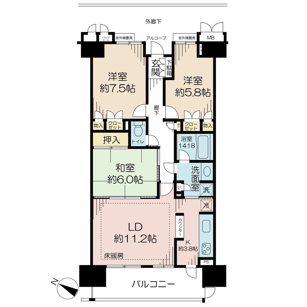 Floor plan. 3LDK, Price 29,900,000 yen, Occupied area 78.83 sq m , Balcony area 10.71 sq m