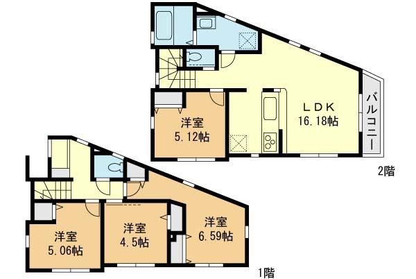 Floor plan. (C Building), Price 32,800,000 yen, 4LDK, Land area 107 sq m , Building area 104.16 sq m