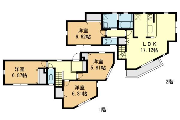 Floor plan. (D Building), Price 33,800,000 yen, 4LDK, Land area 123.27 sq m , Building area 116.61 sq m