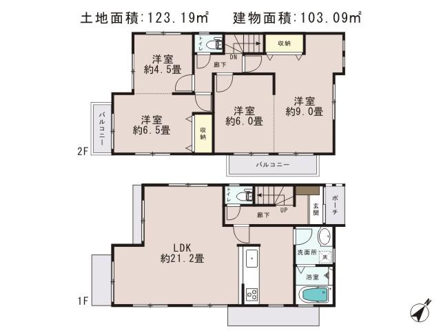 Floor plan. (A Building), Price 34,800,000 yen, 4LDK, Land area 123.19 sq m , Building area 103.09 sq m