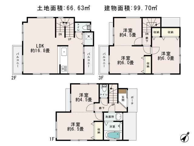 Floor plan. (B Building), Price 33,800,000 yen, 5LDK, Land area 67.02 sq m , Building area 99.7 sq m