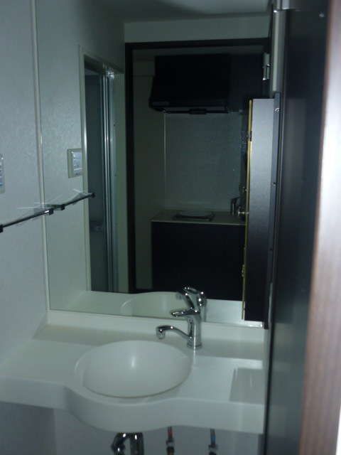 Washroom. Washbasin large mirror