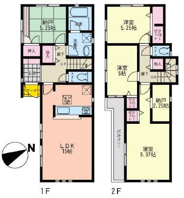 Floor plan. (Building 2), Price 37.5 million yen, 3LDK+S, Land area 108.69 sq m , Building area 97.4 sq m