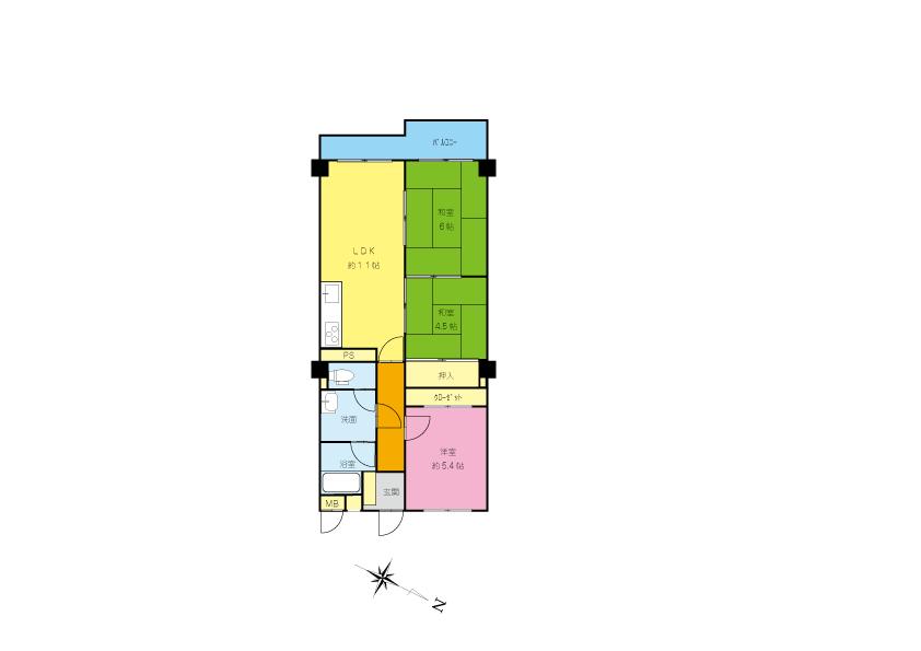 Floor plan. 3LDK, Price 8.3 million yen, Occupied area 61.02 sq m ese and LDK that it can be used by connecting balcony area 6.75 sq m