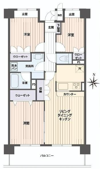 Floor plan. 3LDK, Price 27,800,000 yen, Occupied area 62.98 sq m , Balcony area 10.35 sq m   ■ Counter kitchen with spacious LDK!  [Floor plan]
