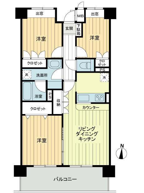 Floor plan. 3LDK, Price 27,800,000 yen, Occupied area 62.98 sq m , Balcony area 10.35 sq m south-facing ・ Good view