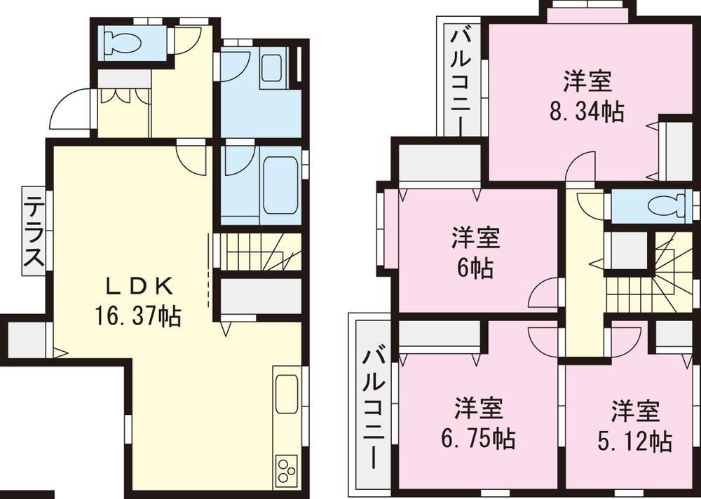 Floor plan. (1 Building), Price 34,800,000 yen, 4LDK, Land area 126.76 sq m , Building area 100.09 sq m