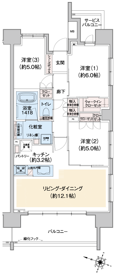 Floor: 3LDK + WIC, the area occupied: 70.8 sq m