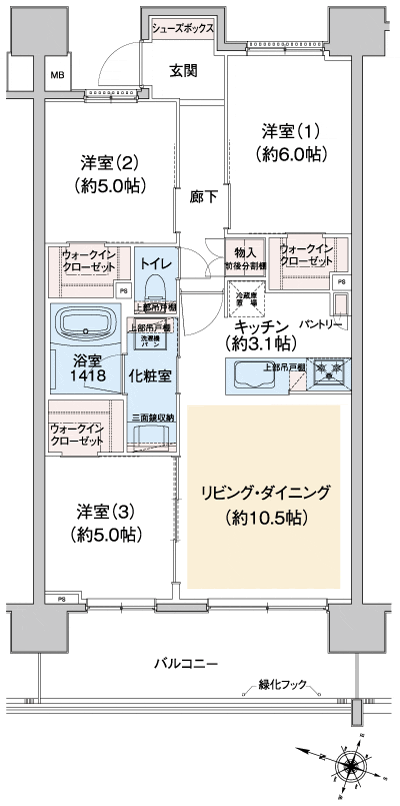 Floor: 3LDK + 3WIC, occupied area: 68.98 sq m